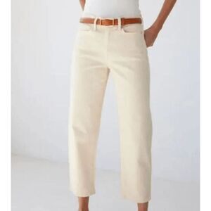 AYR The Beat Drop Barrel Leg Jeans in "Straw Hat" Creamy Beige Wash Size 34